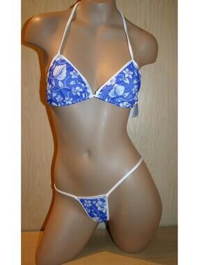 BODYZONE‎ VINTAGE Blue floral print tri top and t back thong NWT